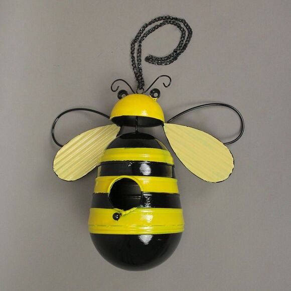 Metal Bumble Bee Decorative Novelty Hanging Birdhouse Home Garden Patio Decor - Picture 4 of 5